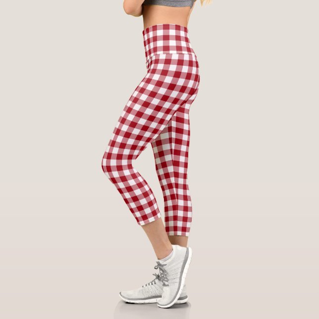 Leggings Capri Rouge blanc À damiers En vichy Motif (Gauche)