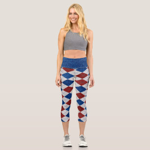 Leggings Capri Rouge, Blanc, Bleu Argyle Juillet 4 Paillettes