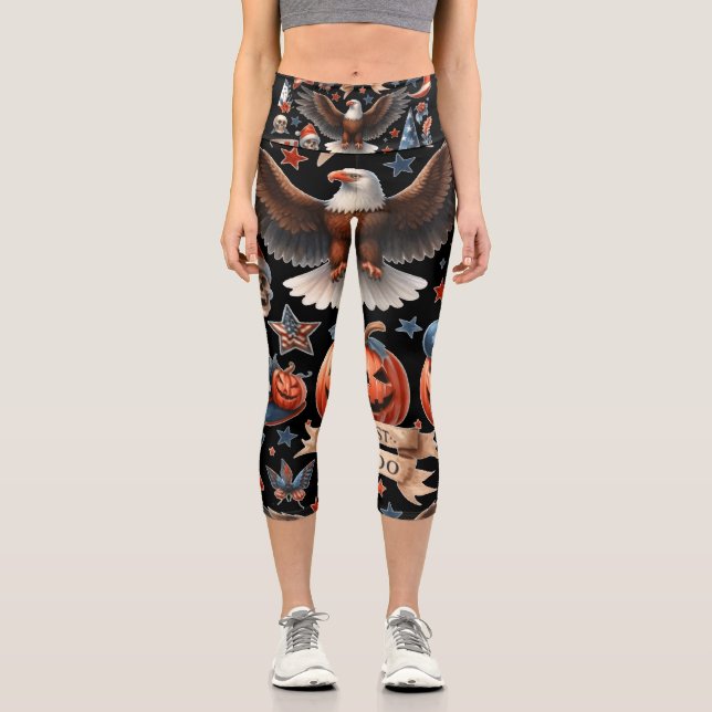 Leggings Capri Rouge, Blanc et Boo ! : Un design d'Halloween patr (Recto)
