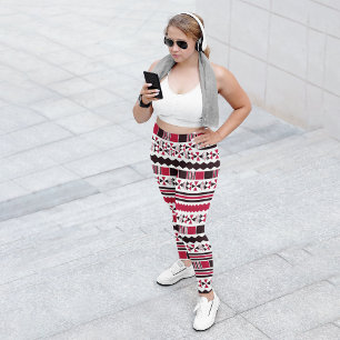 Leggings Capri Rouge Ethnique Aztèque 