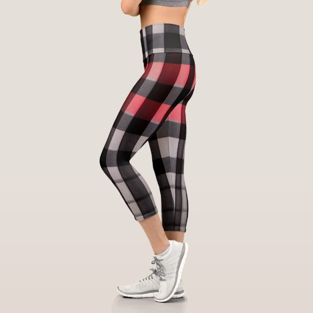 Leggings Capri Rouge Noir Abstrait Plaid Collection moderne (Gauche)