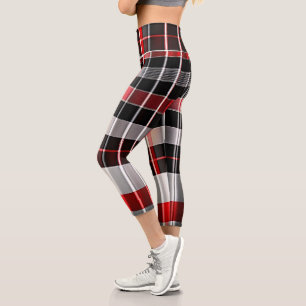 Leggings Capri Rouge Noir Abstrait Plaid Collection populaire