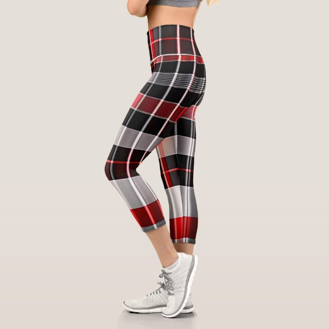 Leggings Capri Rouge Noir Abstrait Plaid Collection populaire (Gauche)