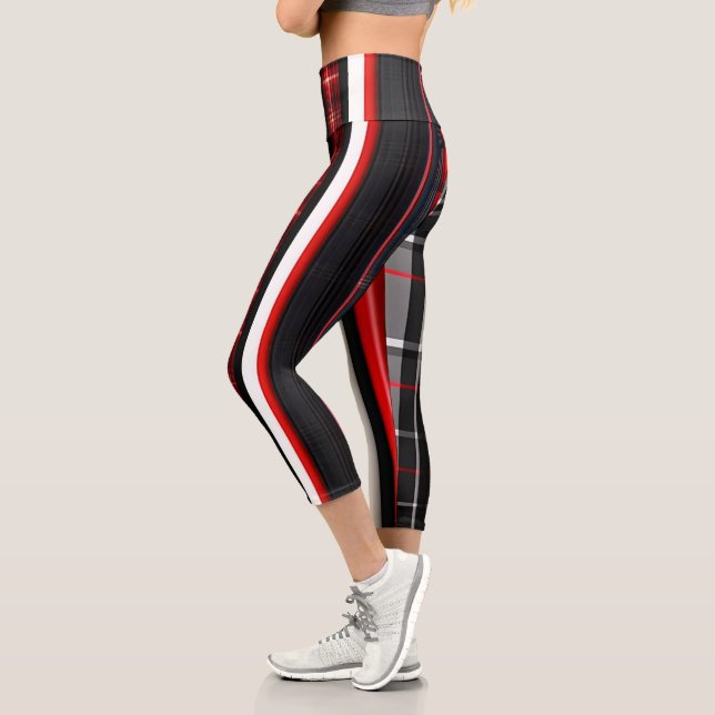 Leggings Capri Rouge Noir Abstrait Plaid Collection tendance (Gauche)