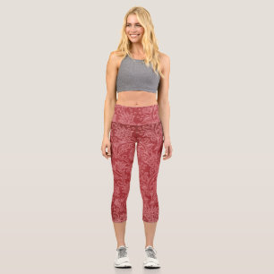 Leggings Capri Rouge Paisley Damassé Designer Floral Vintage Clas