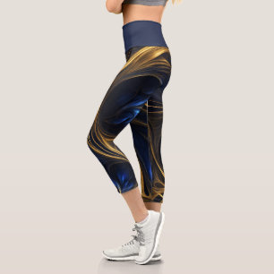 Leggings Capri Royal Blue Gold Abstrait Swirl
