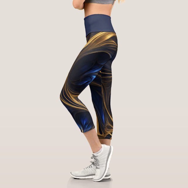 Leggings Capri Royal Blue Gold Abstrait Swirl (Gauche)