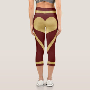 Leggings Capri Royal Burgundy Gold Heart Stripes