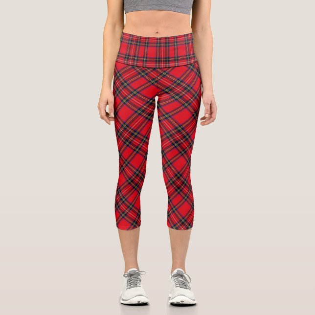 Leggings Capri Royal Stewart tartan rouge noir plaid (Recto)