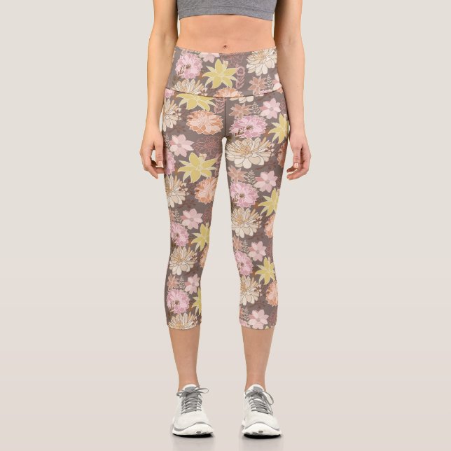 Leggings Capri Rustic Boho Asphalt Floral Pattern  (Recto)