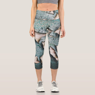 Leggings Capri Rustique vieille peinture bleu clair vert peeling