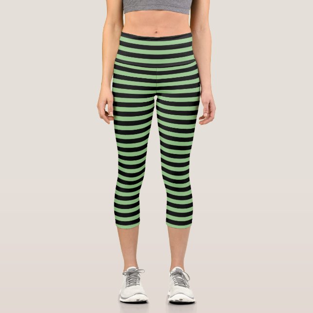 Leggings Capri Sage clair vert et noir rayé (Recto)