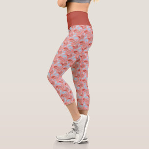 Leggings Capri Saumon-Bleu Paisley Motif haut-taille Capris