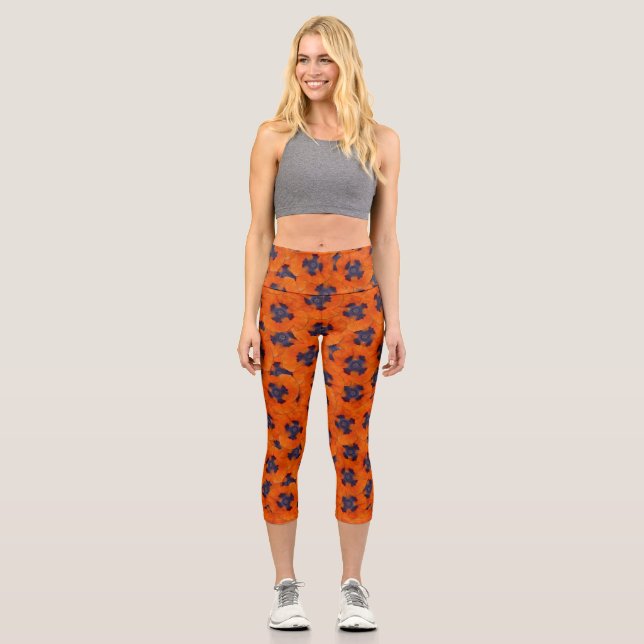 Leggings Capri Scarlet Orange Poppy Motif sans joint (Recto)