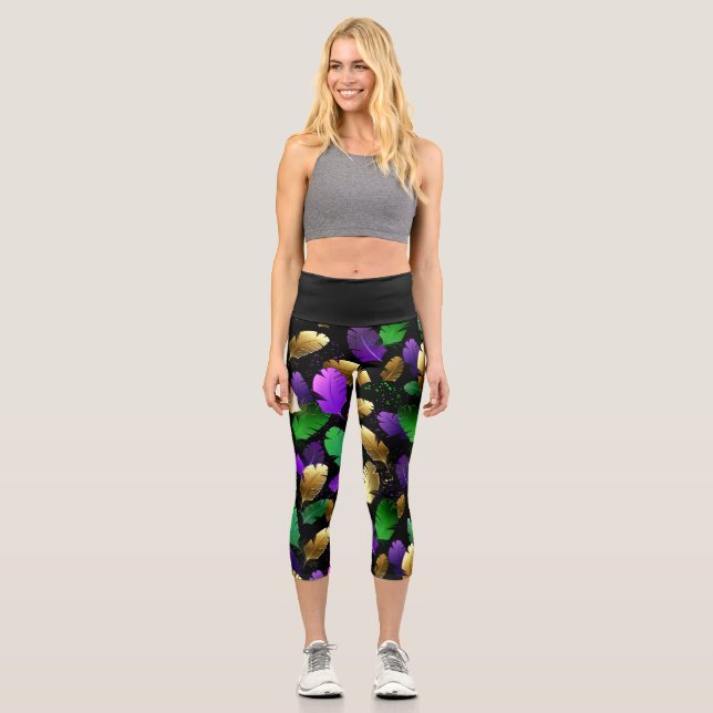 Leggings Capri Seamless Pattern with Mardi Gras feathers (Recto)
