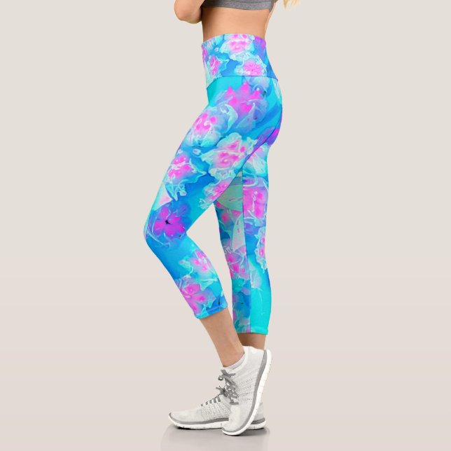 Leggings Capri Série subaquatique Succulente Bleue et Rose Chaud (Gauche)