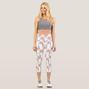 Leggings Capri Shabby Chic Rose Floral