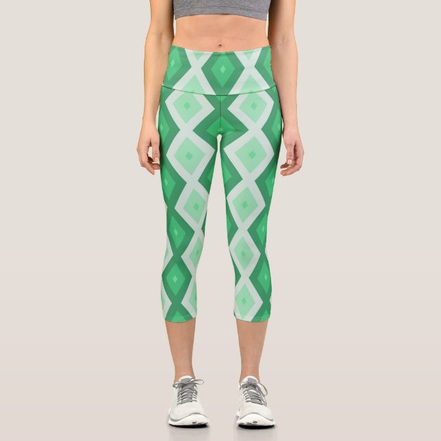 Leggings Capri Shades of green diamond pattern (Recto)