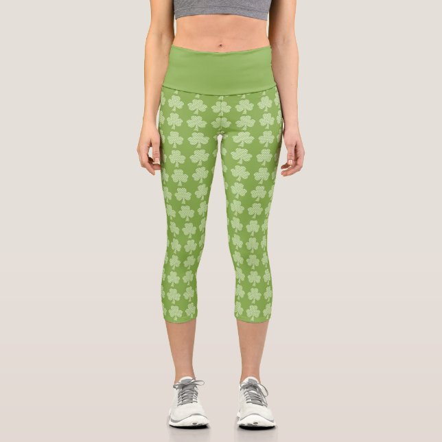 Leggings Capri Shamrock de verdure Clover Pois Patrick's Day (Recto)