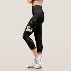 Leggings Capri Shih Tzu doré Chien de dessin animé mignon & Patte