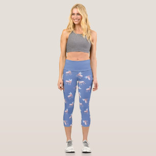 Leggings Capri Silhouette de Bulldog Français bleu et rose