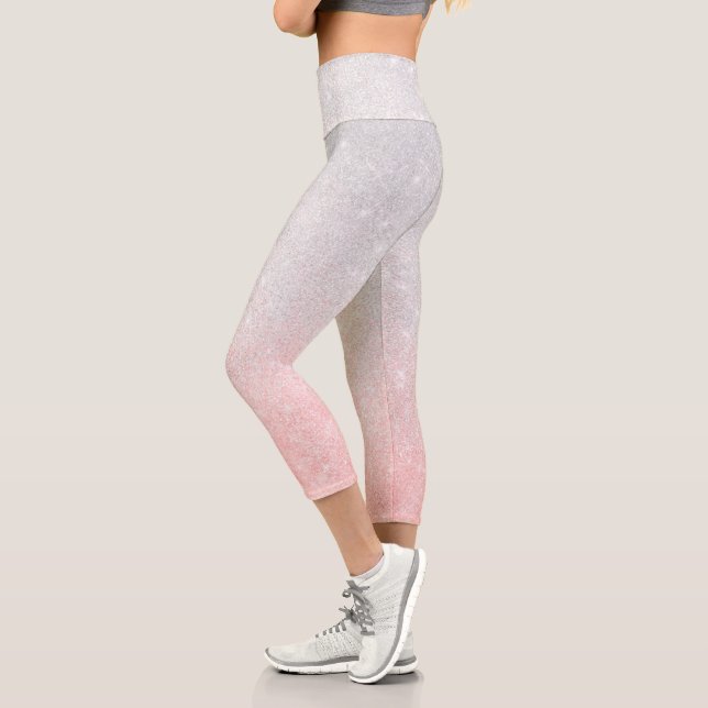 Leggings Capri Silver and Pink Glitter Ombre Luxury Design (Gauche)