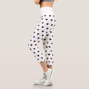 Leggings Capri Simple Motif de coeur minuscule - Fille noire et b