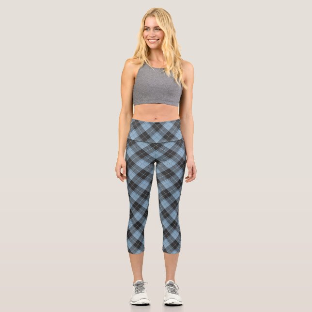 Leggings Capri Simple motif tartan en bleu clair (Recto)