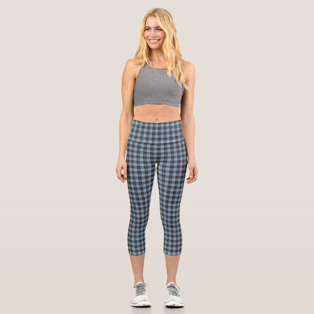 Leggings Capri Simple motif tartan en bleu clair (Recto)