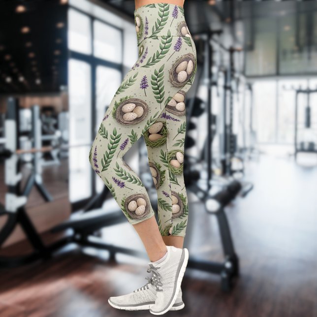 Leggings Capri Simple Sage Green Easter Eggs Lavender Nest (Créateur téléchargé)