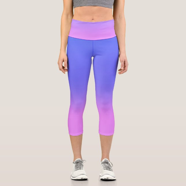 Leggings Capri Simple Sunset Ombre Effet rose bleu (Recto)