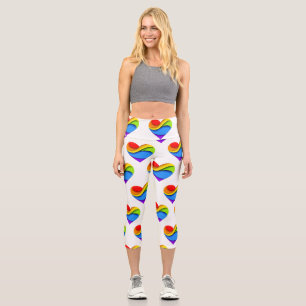 Leggings Capri SlipperyJoe's arc-en-ciel en forme de cœur rouge o
