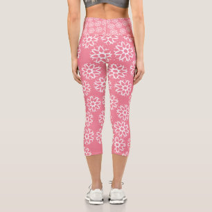 Leggings Capri Snowflakes rose Motif Festive Frosty Winterland