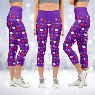 Leggings Capri Snowflakes Snowman Sucres de canne Arrière - plan