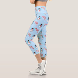 Leggings Capri Snowman de Noël traditionnel sur LIGHT BLEU