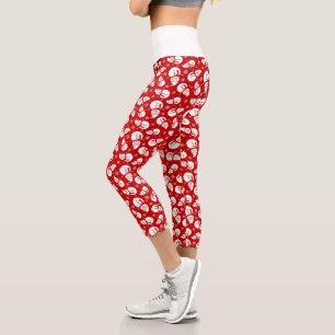 Leggings Capri Snowman rouge et blanc avec Motif Snowflake