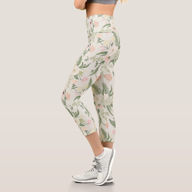 Leggings Capri Soft Mint Green Garden Motif (Gauche)