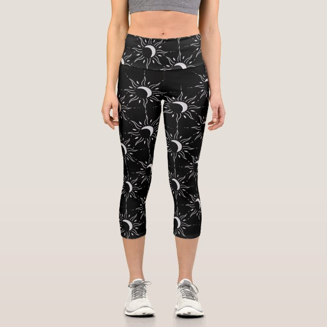 Leggings Capri Soleil Argent Dispersé sur Fond Noir (Recto)