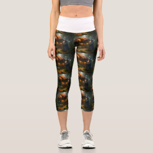 Leggings Capri Sorciers Clair de lune patch de citrouilles taille