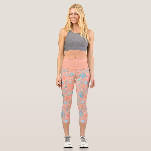Leggings Capri Sous l'eau aquarelle corail rose   (Recto)