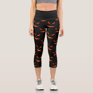 Leggings Capri Sparkly Jack O'Lantern face motif Halloween