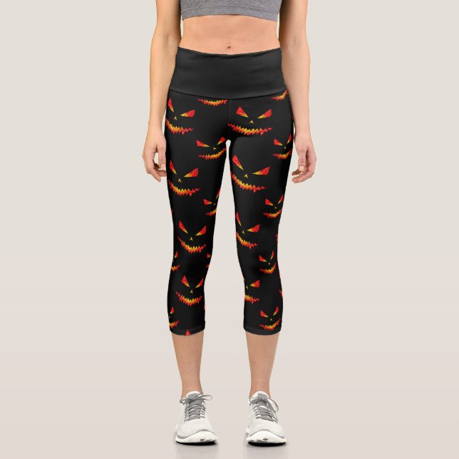 Leggings Capri Sparkly Jack O'Lantern face motif Halloween (Recto)