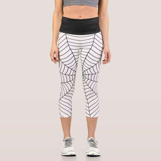 Leggings Capri Spider web noir blanc Halloween motif (Recto)