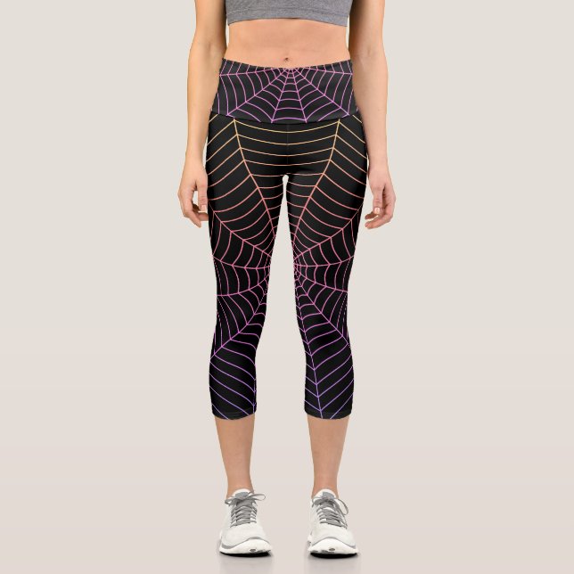 Leggings Capri Spider web noir violet orange motif Halloween (Recto)
