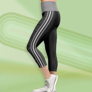 Leggings Capri Sportifs avec texte moderne - Gris Noir