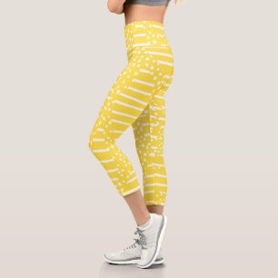 Leggings Capri Spots et bandes 2 - Citron jaune et blanc