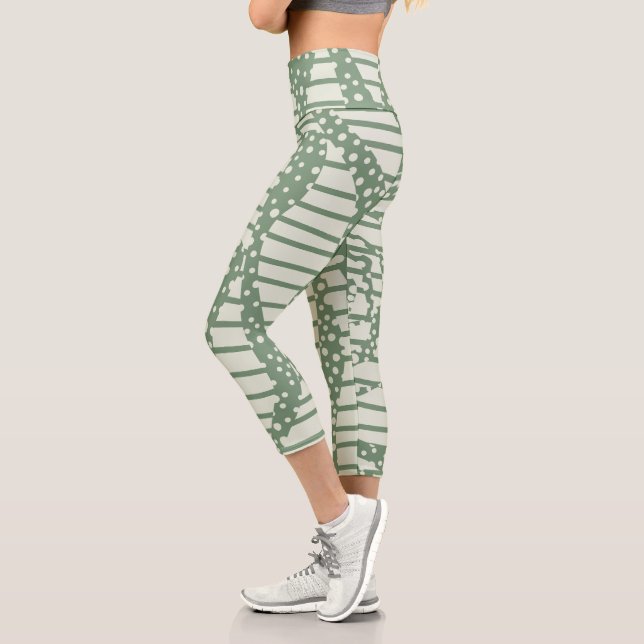 Leggings Capri Spots et bandes 2 - Vert (Gauche)