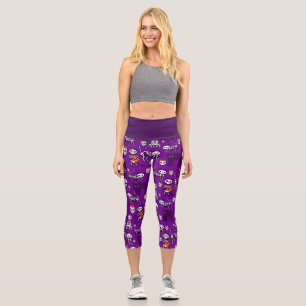 Leggings Capri squelette de chats d'halloween violet