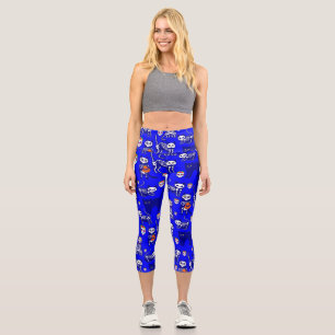 Leggings Capri squelette du chat halloween bleu