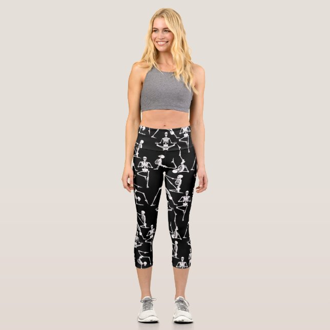 Leggings Capri squelettes de yoga halloween noir (Recto)